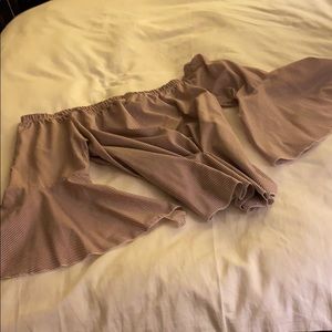 Purple and white striped off the shoulder top